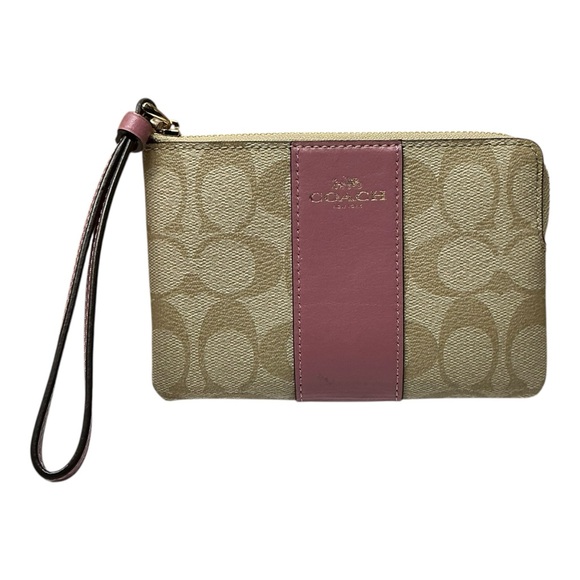 Coach Signature Canvas Pink Leather Stripe Wristlet – NWOT - Picture 4 of 6
